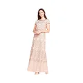 Adrianna Papell Women's Short Sleeve Blouson Beaded Gown, Taupe/Pink, 12