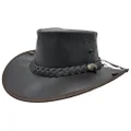 Jacaru Australia 0101 Boundary Rider Bovine Leather Hat, Black, Medium