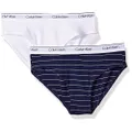 Calvin Klein Girls' Modern Cotton Bikini Panty, Rib 2 Pack - Ck Navy Stripe, Classic White, 7-8