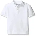 Nautica Boys' Big School Uniform Short Sleeve Polo Shirt, Button Closure, Comfortable & Soft Pique Fabric, White, 8 Husky