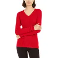 Tommy Hilfiger Women's V-Neck Sweater, Scarlet Solid, Small