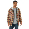 Wrangler Authentics Men's Long Sleeve Quilted Lined Flannel Shirt Jacket with Hood, Pale Gold, Small