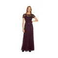 Adrianna Papell Women's Plus-Size Floral Beaded Gown with Godets, Night Plum, 8