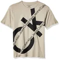 Calvin Klein Boys' Short Sleeve Graphic Crew Neck T-Shirt, Soft, Comfortable, Relaxed Fit, Knockout Light Stone, 18-20