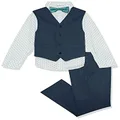 Calvin Klein Boys' 4-Piece Formal Suit Set, Vest, Pants, Collared Dress Shirt, and Tie, Dark Blue/Turquoise, 5