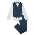Calvin Klein Boys' 4-Piece Formal Suit Set, Vest, Pants, Collared Dress Shirt, and Tie, Dark Blue/Turquoise, 5