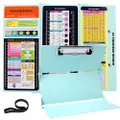 Nursing Clipboard with Nursing and Medical Edition Cheat Sheets 3 Layers Aluminum Foldable Nurse Clip Boards Notepad for Students, Nurses and Doctors (Mint)