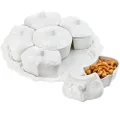 Lyellfe Divided Serving Dishes, Plastic Snack Appetizer Tray with Lid, 13 Inch Dry Fruit Veggie Bowls with 6 Compartments, White Relish Tray for Candy, Chips and Dip, Veggie