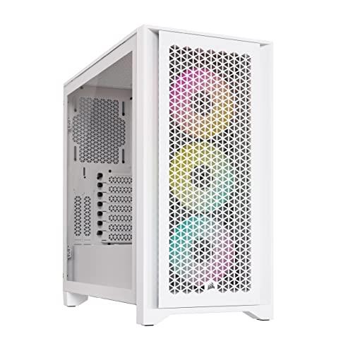 CORSAIR iCUE 4000D RGB AIRFLOW Mid-Tower Case - High Air-Flow - Cable Management System - Three Included AF120 RGB ELITE Fans and iCUE Lighting Node PRO Controller - White