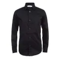 Calvin Klein Boys' Long Sleeve Sateen Dress Shirt, Style with Buttoned Cuffs & Shirttail Hem, Black, 16