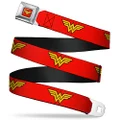 Buckle-Down Seatbelt Buckle Belt, Wonder Woman Logo Red/Multicolour, X-Large, 32 to 52 Inches Length, 1.5 Inch Wide
