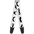 Buckle-Down Premium Guitar Strap, Mustaches Straight White/Black, 29 to 54 Inch Length, 2 Inch Wide