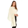 Manio Cashmere 100% Cashmere Knitted Wrap Shawl Extra Large Scarf Stole, White, Large