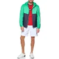 Tommy Hilfiger Men's Lightweight Active Water Resistant Hooded Rain Jacket, Aqua Green/Navy Color Block, X-Large