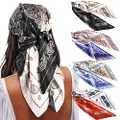 AWAYTR 35” Satin Large Square Head Scarves - 4PCS Silk Like Neck Scarf Hair Sleeping Wraps Satin Silk Scarfs for Women, (Cashew(patchwork Colors), 35 * 35 inches / 90 * 90 cm