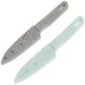Tovolo Paring Knives Set of 2 (Mint/Gray) - Essential Small Knife Set for Cooking, Peeling, Slicing, & Precise Jobs/Includes Blade Covers for Safe Storage & Travel