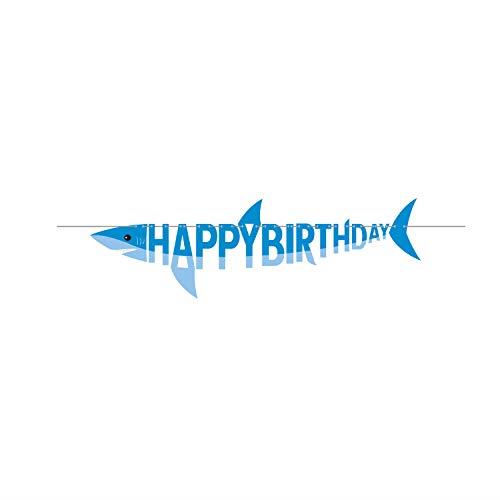 Creative Converting Shark Shaped Happy Birthday Party Ribbon Banner, 33 cm x 1.39 m