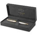 Parker Sonnet Ballpoint Pen Premium Silver Mistral Finish with Gold Trim Medium Point with Black Ink Refill Gift Box
