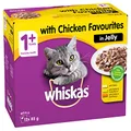 WHISKAS 1+ Years Wet Cat Food with Chicken Favourites in Jelly 12 x 85g, 5 Pack (60 Pouches)