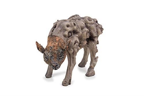 The Urban Farmer UF51716 Figurine - Lamb Head Down - Driftwood Effect & Metal, Brown