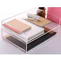 SANRUI Acrylic Stackable Letter Tray Desk Organizer Clear Paper Tray 2-Pack