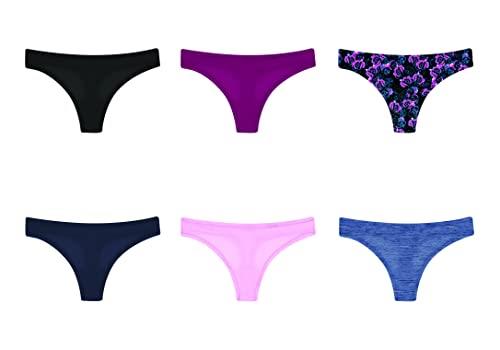 Hanes Women's Microfiber Stretch Underwear Pack, Comfort Flex Fit Brief Bikini or Thong Panties, 6-Pack, Assorted Thong, X-Large