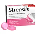 Strepsils Sugar Free Sore Throat Lozenges Pain Relief, Double Antibacterial, Strawberry, 36 Pack