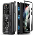Caka for Z Fold 3 Case, Galaxy Z Fold 3 Case with Pen Holder & Hinge Protection, Camera Cover & Kickstand with Built-in 360°Rotate Ring Stand Magnetic Protective Case for Samsung Galaxy Z Fold 3-Black