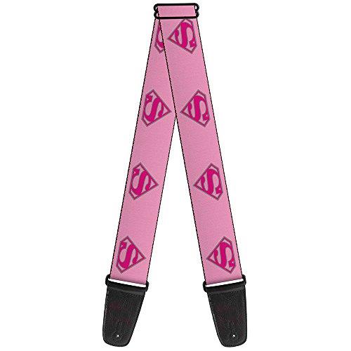 Buckle-Down Premium Guitar Strap, Superman Shield Pink, 29 to 54 Inch Length, 2 Inch Wide