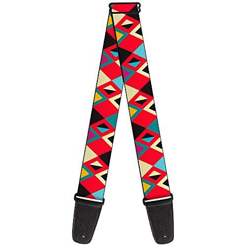 Buckle-Down Premium Guitar Strap, Geometric 9 Black/Red/Turquoise/Ivory, 29 to 54 Inch Length, 2 Inch Wide