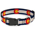 Buckle-Down Plastic Clip Dog Collar, Colorado Flags 2 Repeat Vintage 2, 16 to 23 Neck Size x 1.5 Inch Width