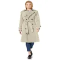 LONDON FOG Women's 3/4 Length Double-Breasted Trench Coat with Belt, Stone, Large