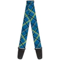 Buckle-Down Premium Guitar Strap, Plaid Turquoise/Yellow/Black/Grey, 29 to 54 Inch Length, 2 Inch Wide
