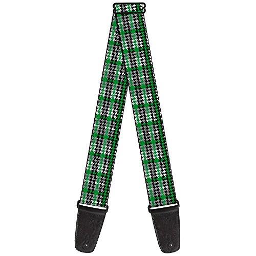Buckle-Down Premium Guitar Strap, Mini Houndstooth Green/Black/Grey, 29 to 54 Inch Length, 2 Inch Wide