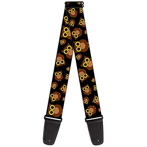 Buckle-Down Premium Guitar Strap, Owls Scattered Black/Brown/Yellow, 29 to 54 Inch Length, 2 Inch Wide