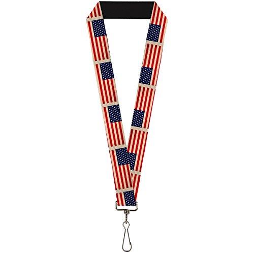 Buckle-Down Lanyard, American Flag Weathered Colour Repeat, 22 Inch Length x 1 Inch Width
