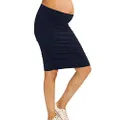 Angel Maternity Women's Maternity Rouched Bodycon Fitted Skirts, Navy, L