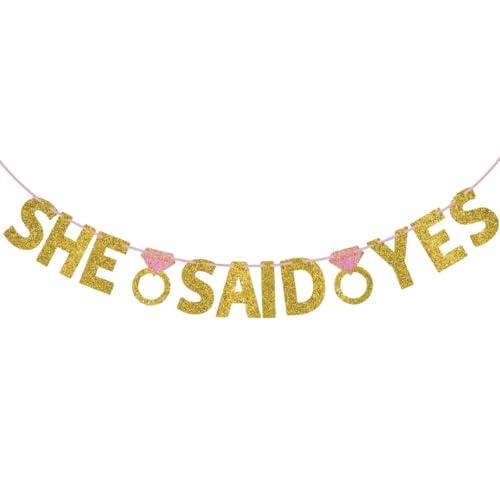 Amscan She Said Yes Glittered Cardboard Ribbon Banner, Gold and Pink