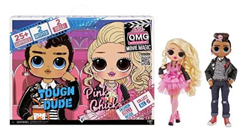L.O.L Surprise OMG Movie Magic Fashion Dolls 2-Pack Tough Dude and Pink Chick with 25 Surprises including 4 Fashion Looks, 3D Glasses, Movie Accessories and Reusable Playset - Great for Ages 4+