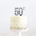 Cake & Candle 50th Birthday Metal Cake Topper, Silver