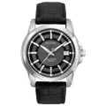 Bulova Men's Precisionist 3-Hand Calendar in Stainless Steel with Black Leather Strap and Black Patterned Dial Style: 96B158, Black, One Size, Precisionist