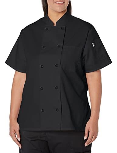 Uncommon Threads Tahoe Short Sleeve Chef Coat Jackets for Women, Black, 4X-Large