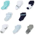 Luvable Friends Unisex Baby Newborn and Baby Terry Socks, Mint Navy Stripes 8-pack, 6-12 Months US