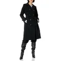 LONDON FOG Women's 3/4 Length Double-Breasted Trench Coat with Belt, Black, Small