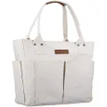 Nicav Canvas Tote Bags for Women, Large Utility Tote Bags with Pockets Zip Top for Teacher Nurse Work, White, Large