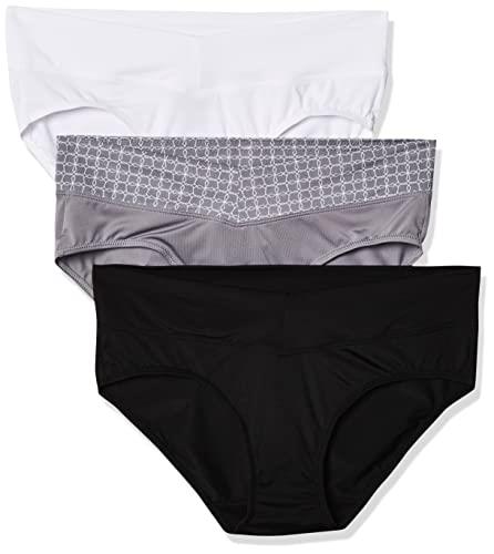 Warner's Womens Blissful Benefits No Muffin Top 3 Pack Hipster Panties, Smoked Pearl Octagon Print Wb/White/Black, 3X-Large