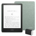 Kindle Paperwhite Essentials Bundle including Kindle Paperwhite (16 GB), Amazon Leather Cover - Agave Green, and Power Adaptor