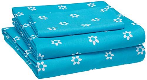 Amazon Basics Kid's Sheet Set - Soft, Easy-Wash Microfiber, Blue Flowers, Twin