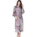 BABEYOND Women's Kimono Robe Long Robes with Peacock and Blossoms Printed Kimono Nightgown, Silver Gray, One size