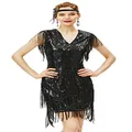 BABEYOND 1920s Flapper Dress Long Fringed Gatsby Dress Roaring 20s Sequins Beaded Dress Vintage Art Deco Dress, Black, Small